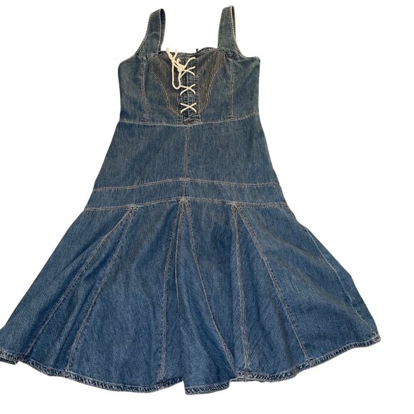 Lauren Jeans Co Vintage Womens Dress Size 4 Blue Corset Front Denim Pure Cotton - Picture 4 of 13